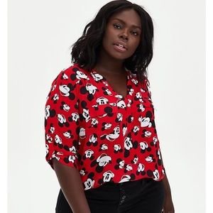 🆕 NWT TORRID DISNEY MICKEY MOUSE RED HARPER PULLOVER BLOUSE